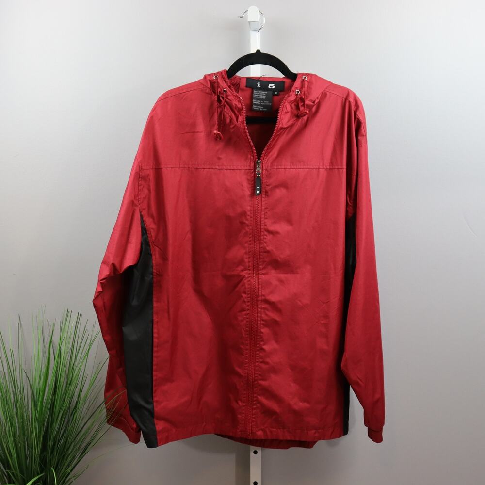 i5 Red Black Hooded Windbreaker Jacket‎ M Sporty